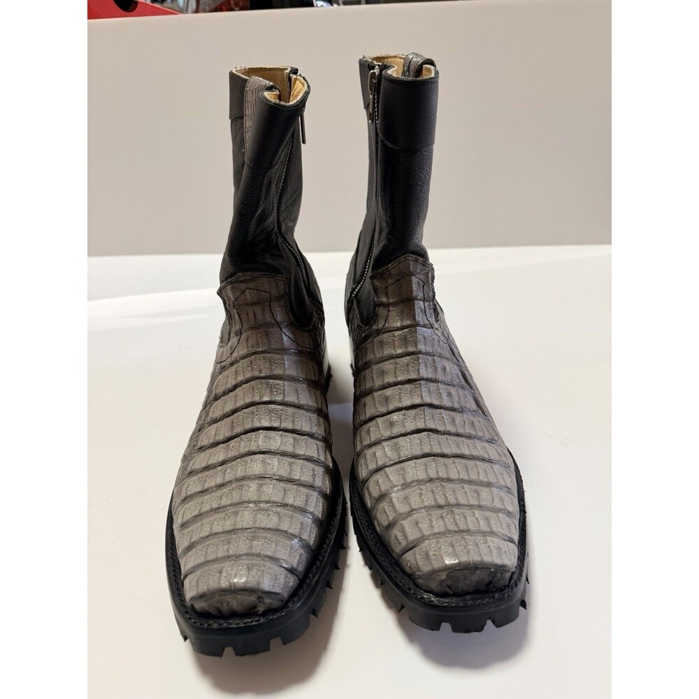 Caiman Black Gray Exotic Leather Western Cowboy Boots Size 10 Handmade - Picture 4 of 13